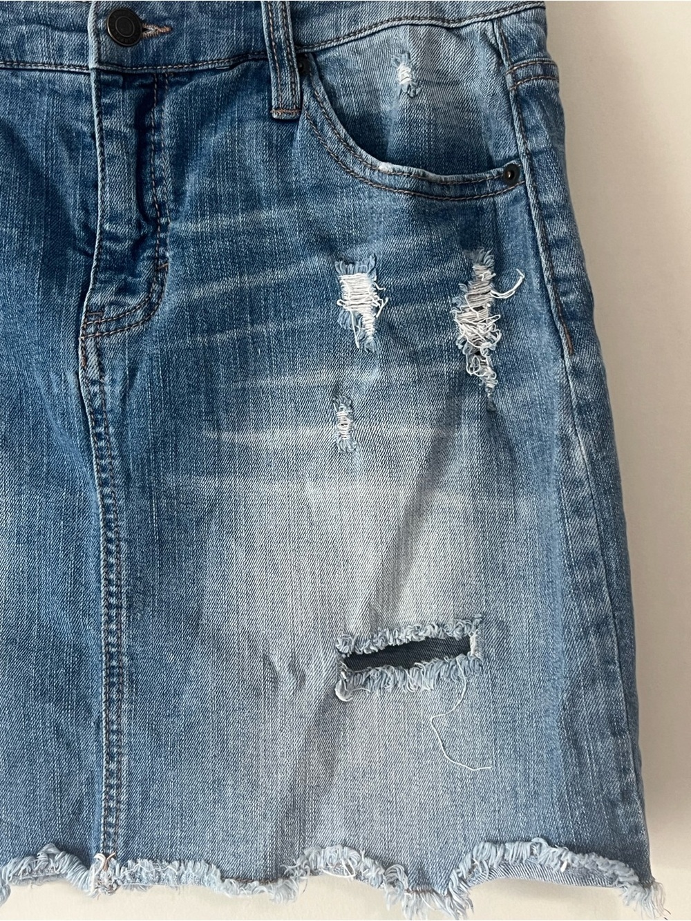 Light Blue Distressed Denim Mini Skirt - Picture 4 of 8